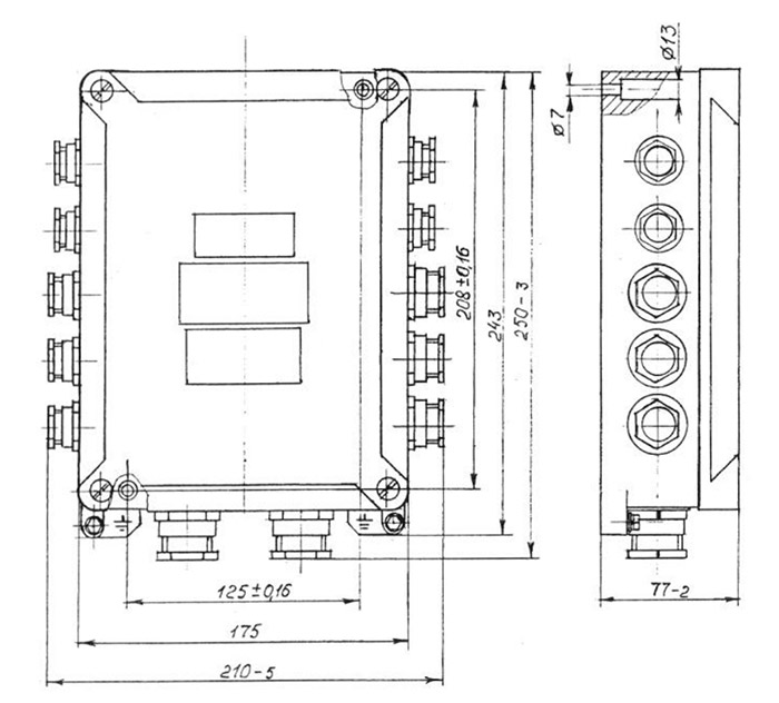 Схематическое изображение размеров и расположения кабельных вводов ящика клеммного ЯК-1644353627 