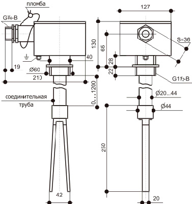 Рис.1. Габаритный чертеж сигнализатора предельного уровня жидкости ВС-540Е