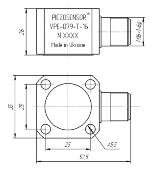 Схема габаритных размеров вибропреобразователя VPE-083-T-16