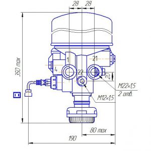 Схема габаритных размеров осушителя сжатого воздуха А01.03.000-01