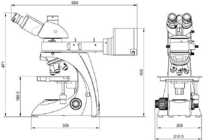 Рис.1. Габаритный чертеж микроскопа XUM601