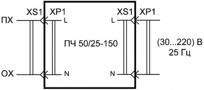 Рис.1. Схема внешних подключений преобразователя ПЧ-50/25У-150