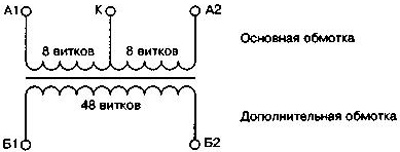 Рис.2. Электрическая схема обмоток дроссель-трансформаторов ДТ-1МГ1-150, ДТ-1МГ1-300