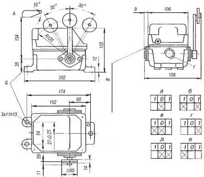 Рис.1. Габаритные и установочные размеры выключателей серии КУ-701А