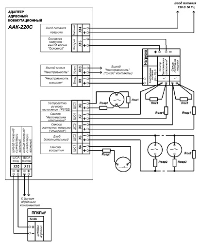 Рис.1. Схема подключения адаптера ААК-220С