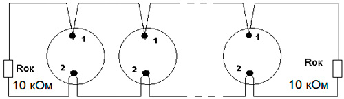 Рис.2. Схема соединения сигнализаторов СПД-3.4 в локальную сеть пожарной сигнализации