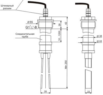 Рис.1. Схема габаритных размеров вибрационной вилки для ВС-341