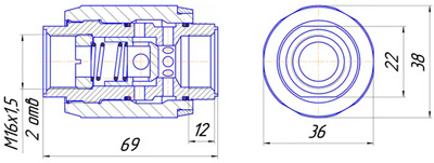 Рис.1. Схема габаритных размеров золотникового гидродросселя ДЛК 8.3-2М