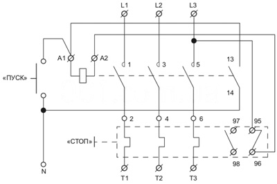 Рис.1. Электрическая схема управления катушкой магнитных пускателей ПМК 12 (LE1-D12) напряжением 220В