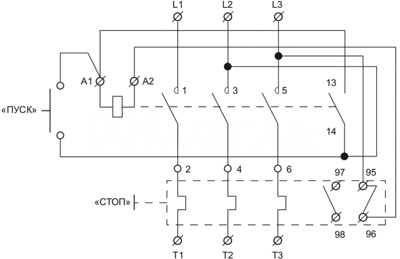 Рис.2. Электрическая схема управления катушкой магнитных пускателей ПМК 12 (LE1-D12) напряжением 380В