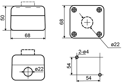 Рис.2. Схема габаритных размеров поста 2-х позиционного XAL-B132Н29