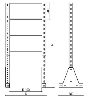 Схема габаритных размеров стойки-статива СС-1 для навесного оборудования