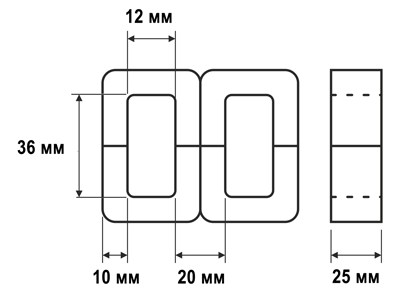 Схема магнитопровода броневого ШЛМ 20х25
