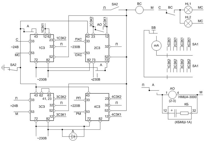Схема внешних подключений сигнализаторов СЗИ-1М, СЗИ-2М