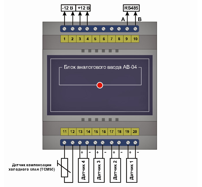 Схема подключения блока аналогового ввода АВ-04