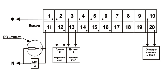 Общая схема подключения счетчика импульсов СГП-02